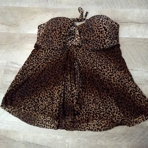 Leopard print halter swim top